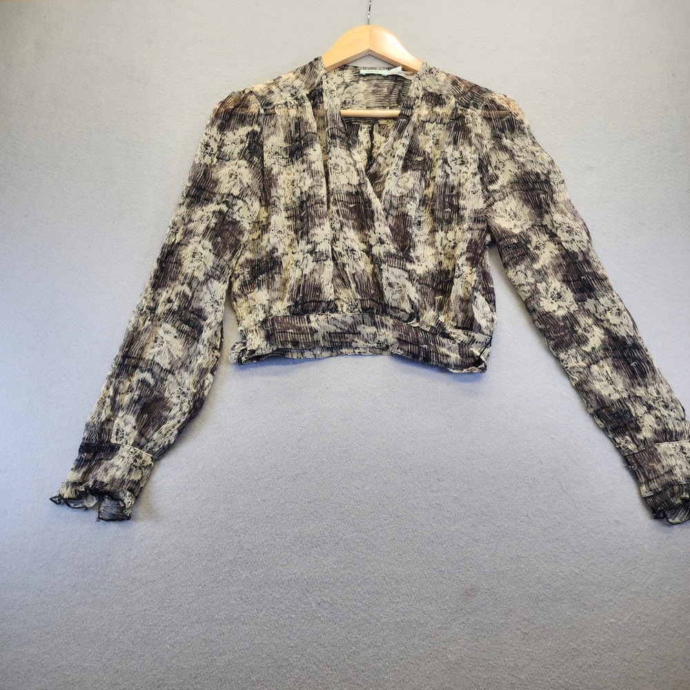 Kimchi‎ Blue Urban Outfitters Sheer Wrap Crop Top Blouse Black Cream Abstract S